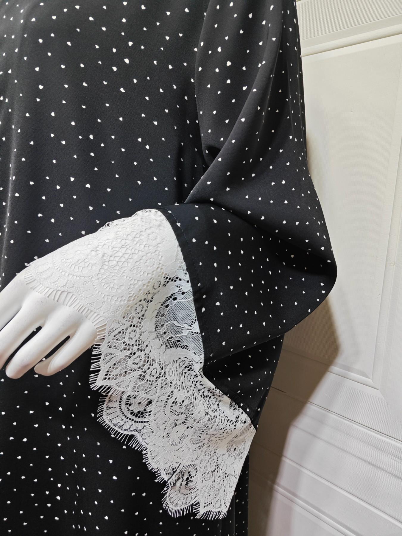 New Muslim Women's Long Robe, Loose Fit, Includes Headscarf, Polka Dot, Lace Design, Split, Two-Piece Set, Casual Daily Wear, Elegant Islamic Clothing, Abaya Hijab Set, Islamic Modesty Clothes