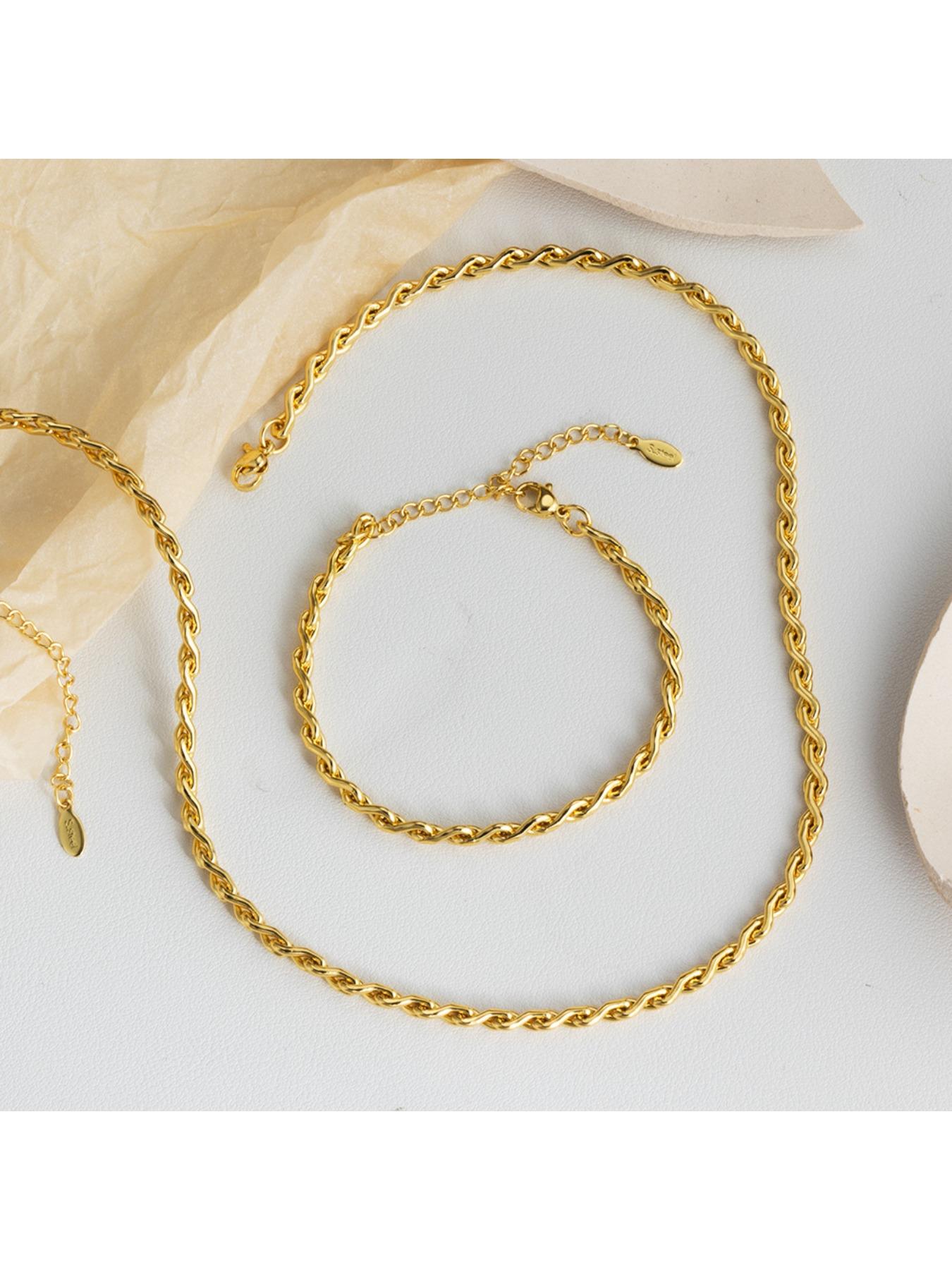 Perfect for dating and commuting, European and American style, 18K real gold twisted line necklace and bracelet set