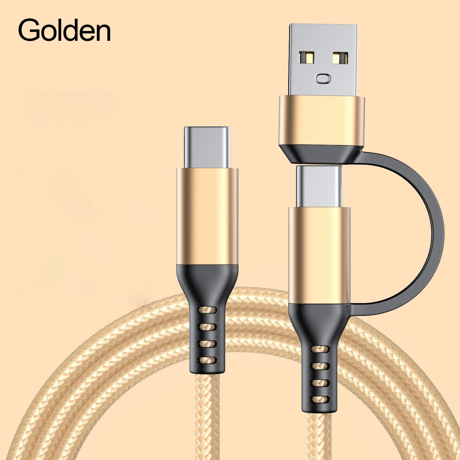 Multi-functional 2-in-1 fast charging data cable, 2M long, made with high-density nylon braided cable body and metal casing design, compatible with USB-C, Type-C-C, iPhone/15/16/Samsung/Galaxy/tablets/laptops, allowing fast charging for multiple devices,