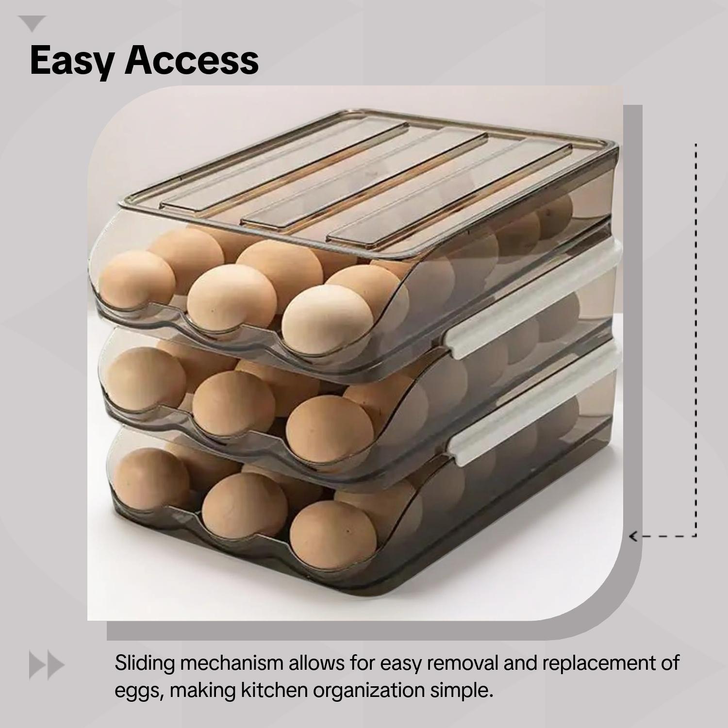 Transparent Multi-Layer Egg Storage Box, Refrigerator Slide-Type Egg Roller, Fresh-Keeper Design, Ideal for Organized Kitchen Use, Refrigerator Egg Organizer