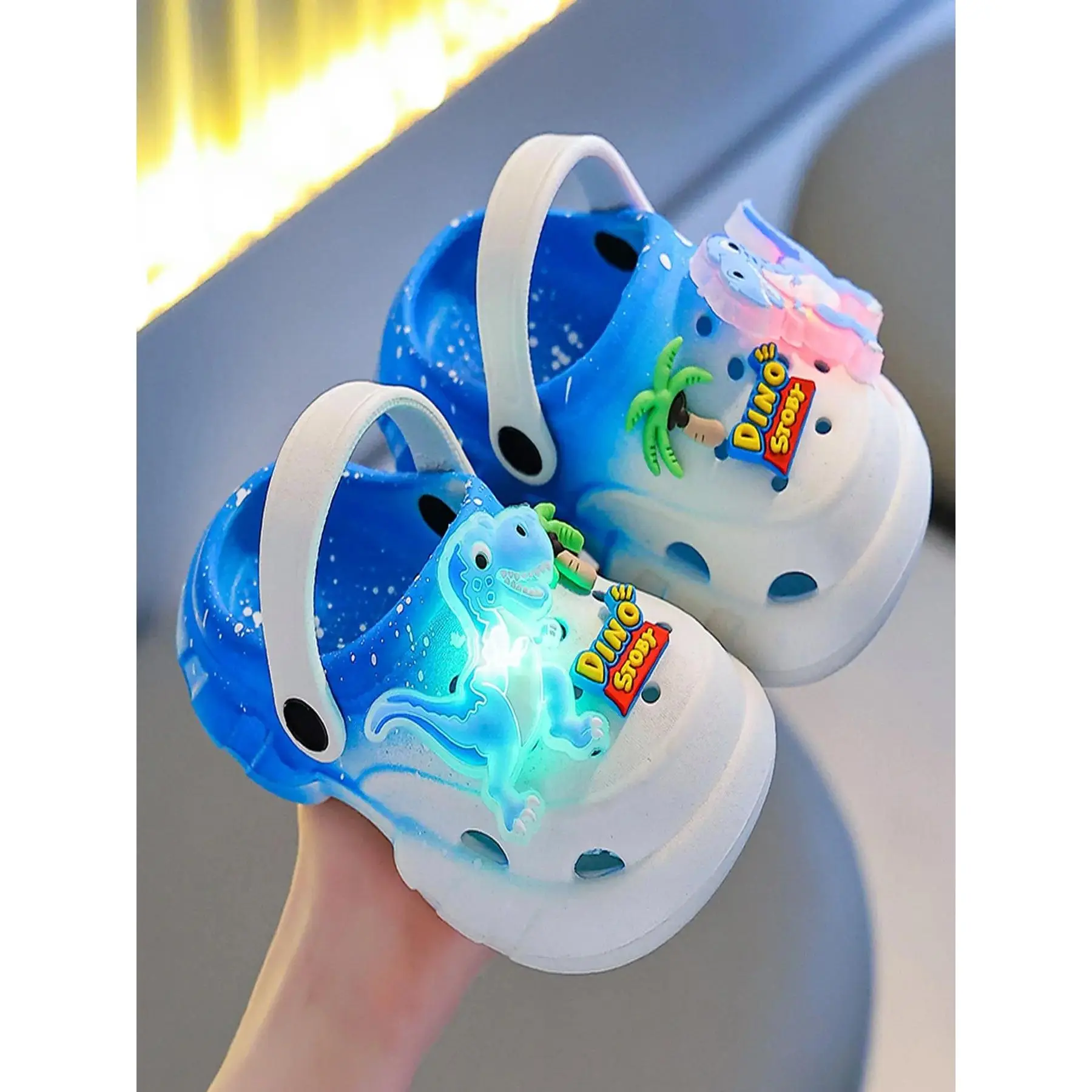 Summer Glow-In-The-Dark Dinosaur Slippers, Lightweight Hollow-Out Soft Sandals for Boys & Girls, Cute Design