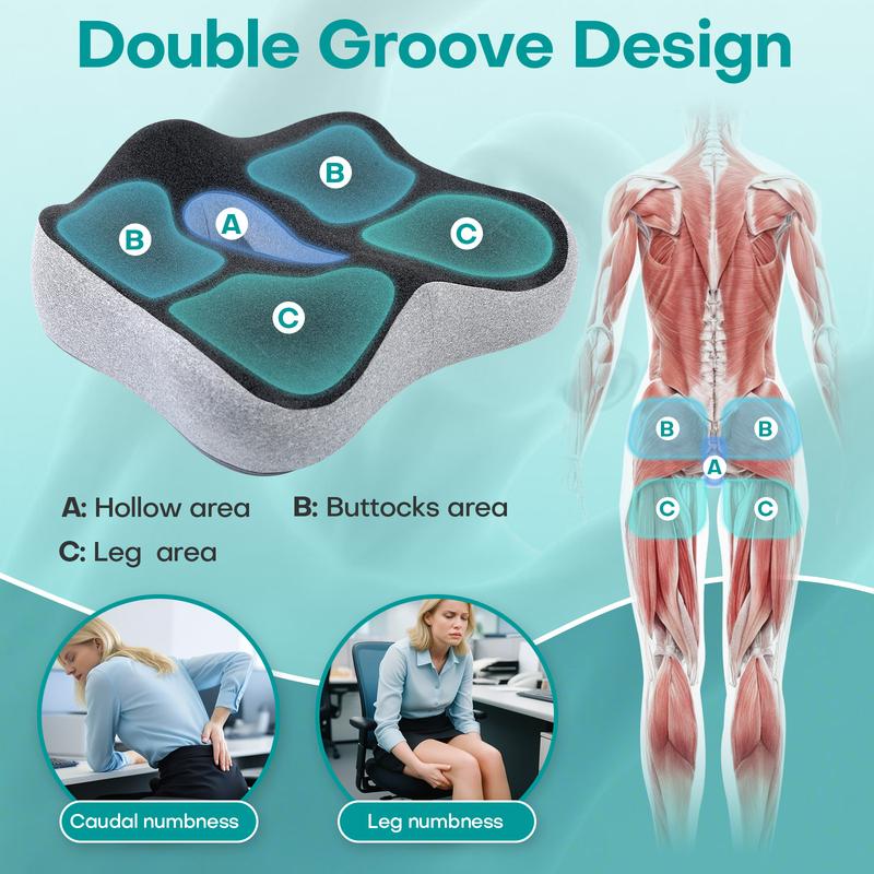 Concave U-shaped donut pillow for office, car, and home seats. Memory foam pillow with washable and breathable cover, suitable for long-term sitting, for office chairs, gaming chairs, and car seat upgrades, Seat Cushion Pad