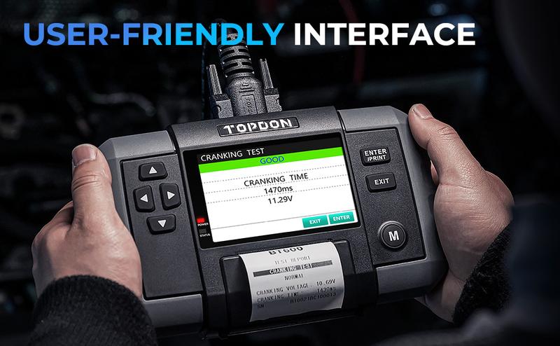 TOPDON BT600 Car Battery Tester 12V/24V Cranking Tests and Charging Alternator Load 100-2000CCA Digital Battery Voltage Tester, 3.5" Screen with Built-in Printer