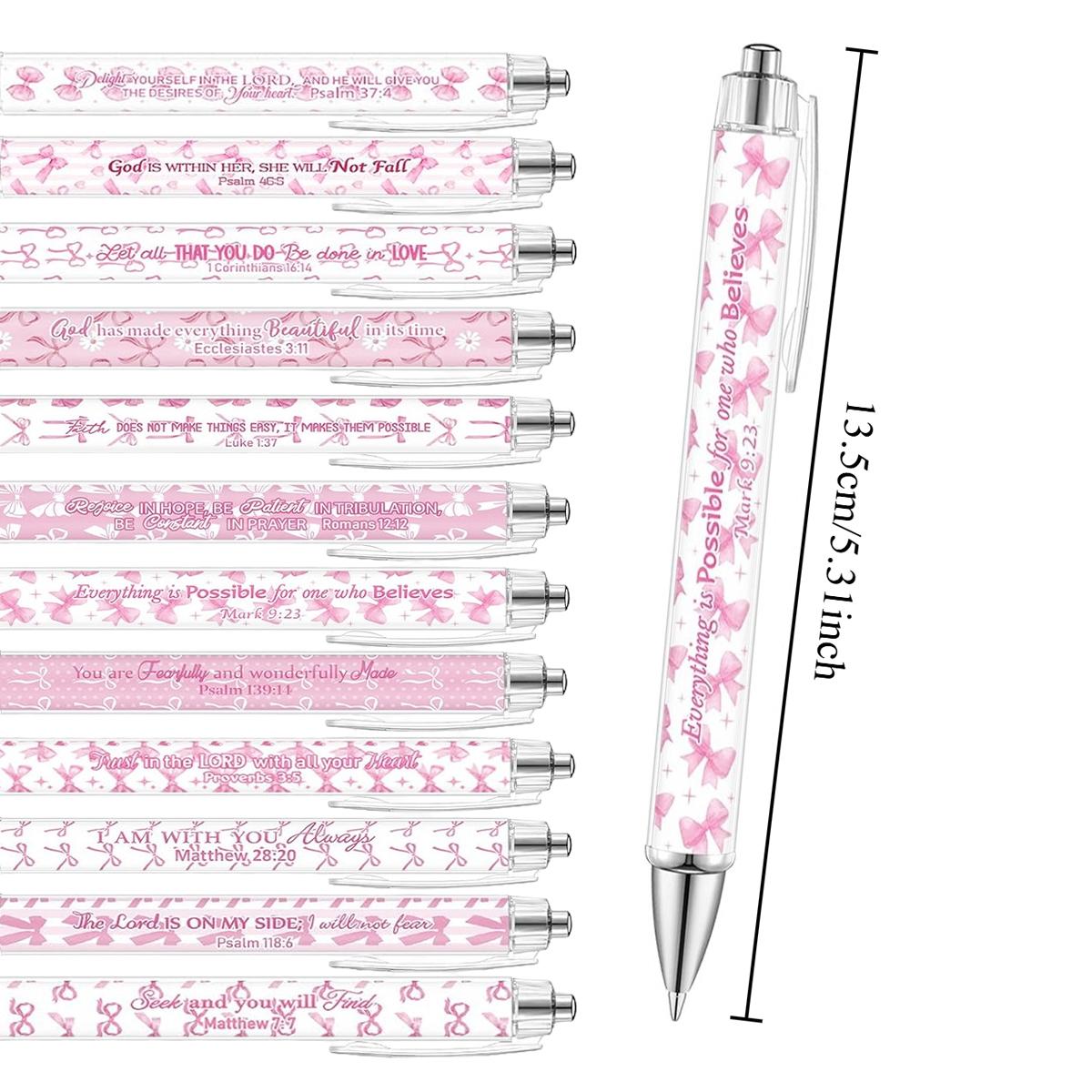 12/24 Pcs Christian Ballpoint Pens Bulk, Black Ink Ballpoint Pen, Christian Gift Pens, Inspirational Quotes Pink Bow, Smooth Writing Pens, for Office Supplies, Gift Pens, Colleagues, Teachers