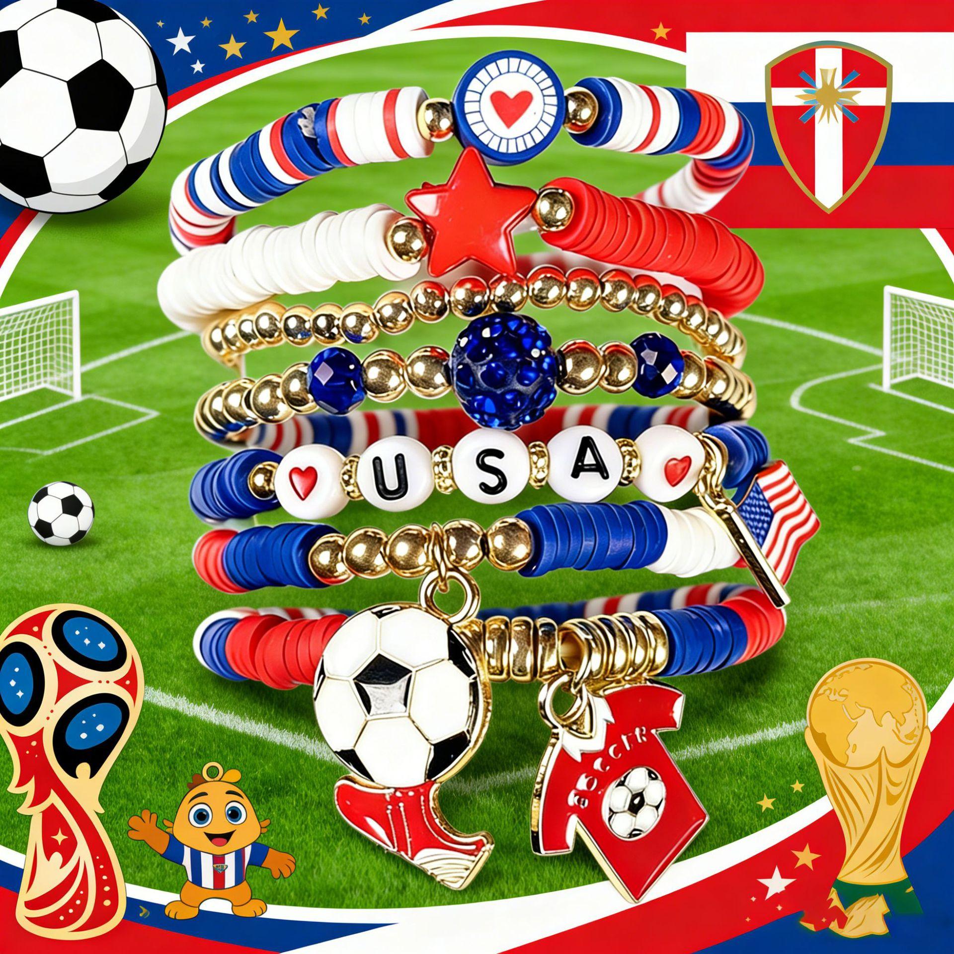 Soccer Fan Bracelet World Cup Style, Argentina Brazil USA Football Bracelet, Stretch Beaded Jewelry, Game Day Outfit, Sports Lover Gift, Trending Fan Accessory