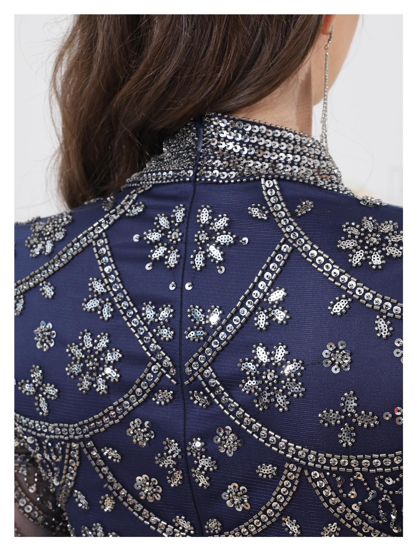 Celesmeety Women's Elegant Muslim Dress, Sequin Embroidery, Sheer Long Sleeve, Perfect for Party, Wedding, All Seasons, Classy Modest Dress
