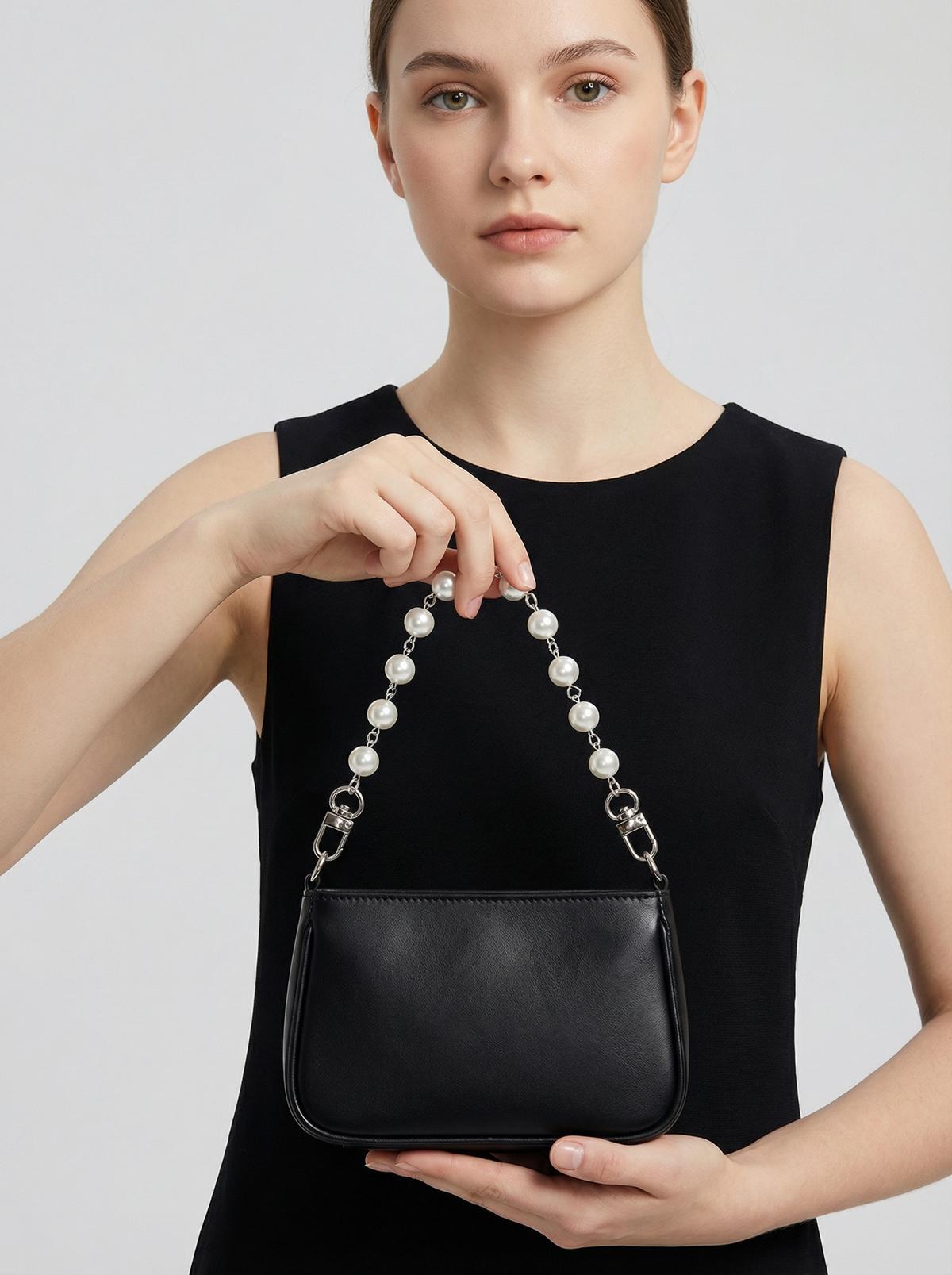 Faux Pearl Bag Chain Strap Silver Metal Decorative Purse Chain for Shoulder Bags Top Handle Mini Bags Handbag Accessory