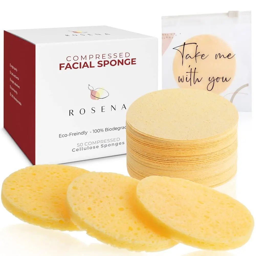 Facial Sponges, 50 Count Compressed Cellulose Face Cleansing Sponges | Reusable, Expands in Water, Makeup Remover, Facial Sponges for Estheticians