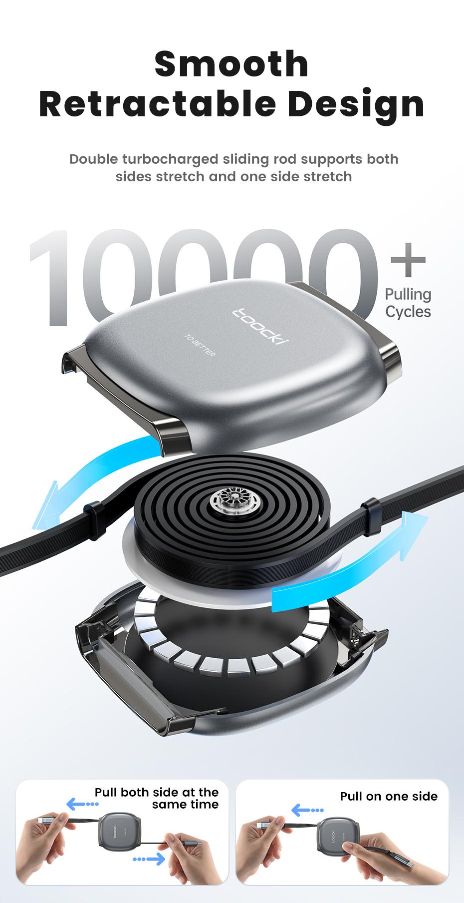 Toocki 100W USB C to USB C Retractable Cable Super Fast Charging For iPhone 16 15 Pro Max iPad Macbook Samsung S24 S23 Laptop Xiaomi Type C Cable PD 27W Type-C To Lightning Data Cable For iPhone 8-14 Series 1M