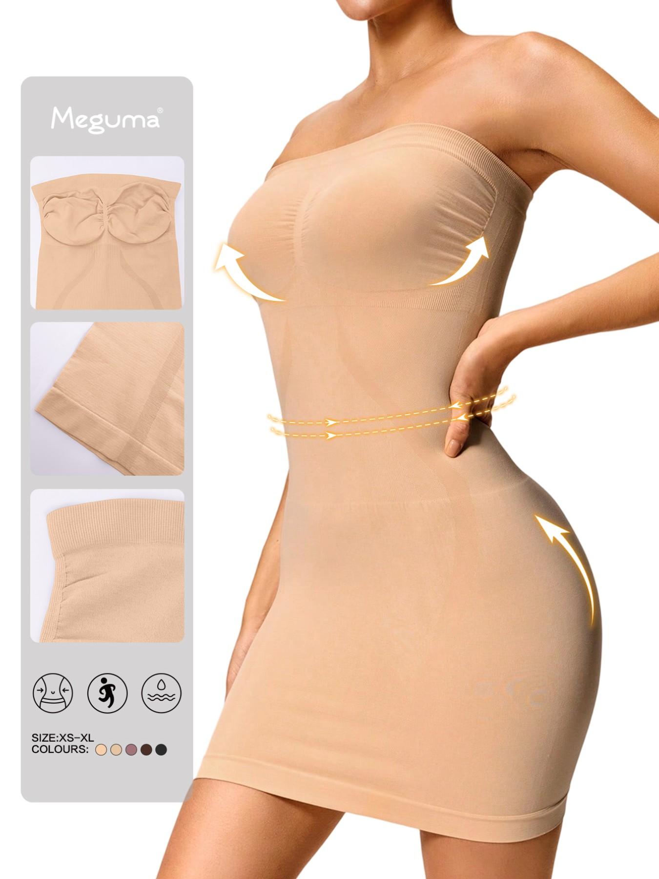 Seamless Strapless Shapewear Slip Dress, Waist Tummy Control Body Shaper, Casual Y-Type Design, All Seasons, Plain Surface, Regular Length