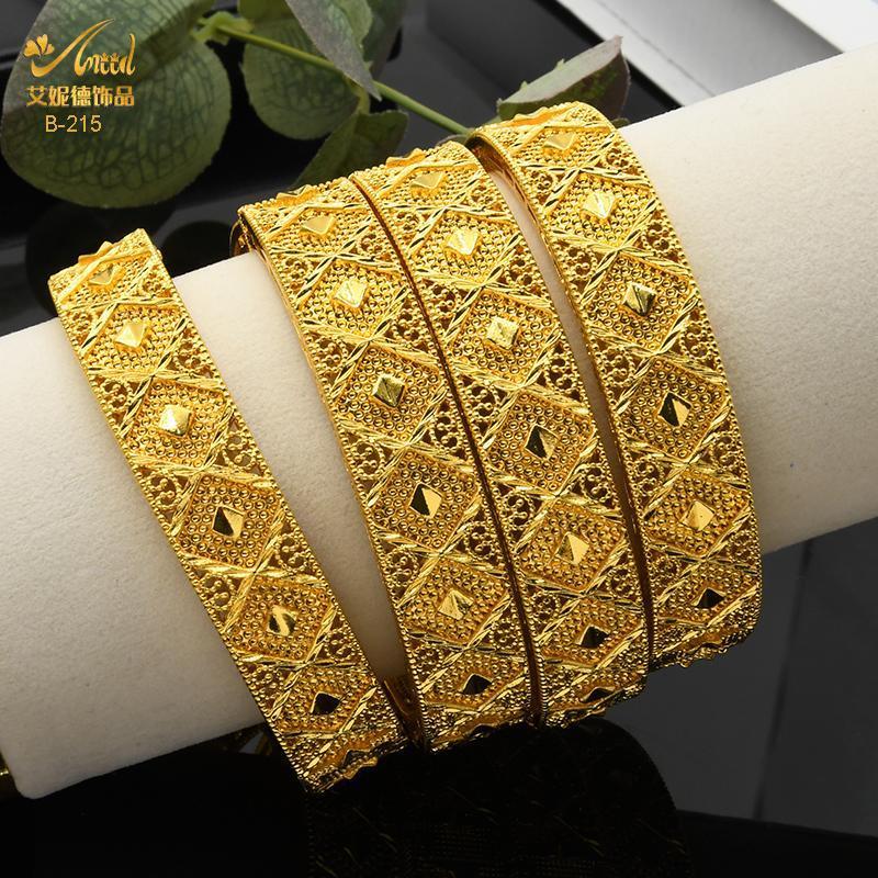 Dubai Charm Hard Bracelets Bangles For Women Gold Plated Indian African Ethiopian Arabic Hand Jewelry Wedding Gifts