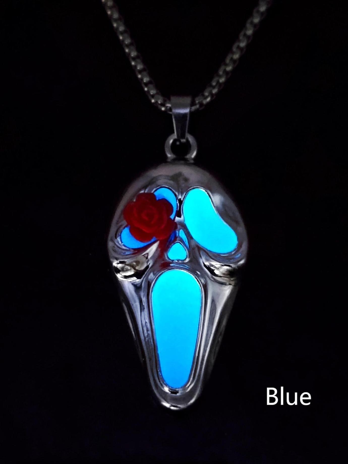 Glowing Skull Hair Mask Pendant, Night Light Charm, Trendy Men's Necklace, Unique Personality Jewelry, European and American Hip Hop Style