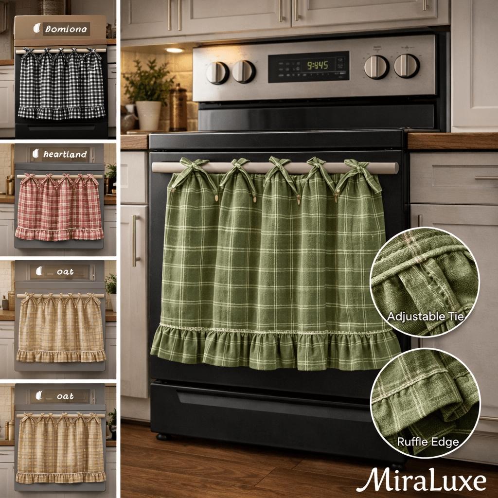 Farmhouse Style Oven Skirt Curtain, Grid Design with Ruffle Edge Strap Cabinet Cover - Suitable for Rural Kitchen Decoration, Oven Stove Cover Curtain, Cabinet Cover Panel, Home Kitchen Rural Style Apron, Durable Cover