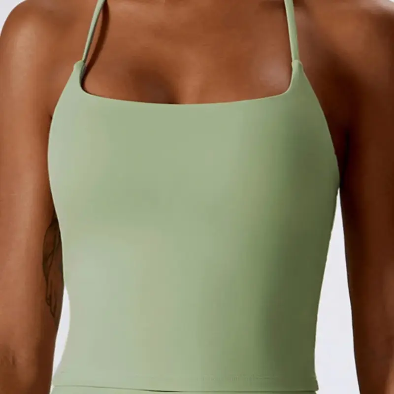 Women's Solid Criss Cross Backless Sports Vest, Casual Comfy Breathable Quick Drying Cami Top for Yoga Gym Workout Running Fitness, Ladies Sportswear Clothing, Gymwear Tanks, Workout Vests, Summer Outfits 2024, Activewear