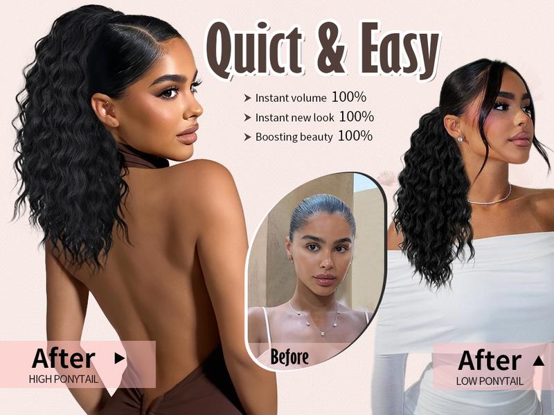 Iridescent Curly Ponytail Extension Drawstring Ponytail for Black Women 18 Inch Synthetic Pony Tails Hair Extensions