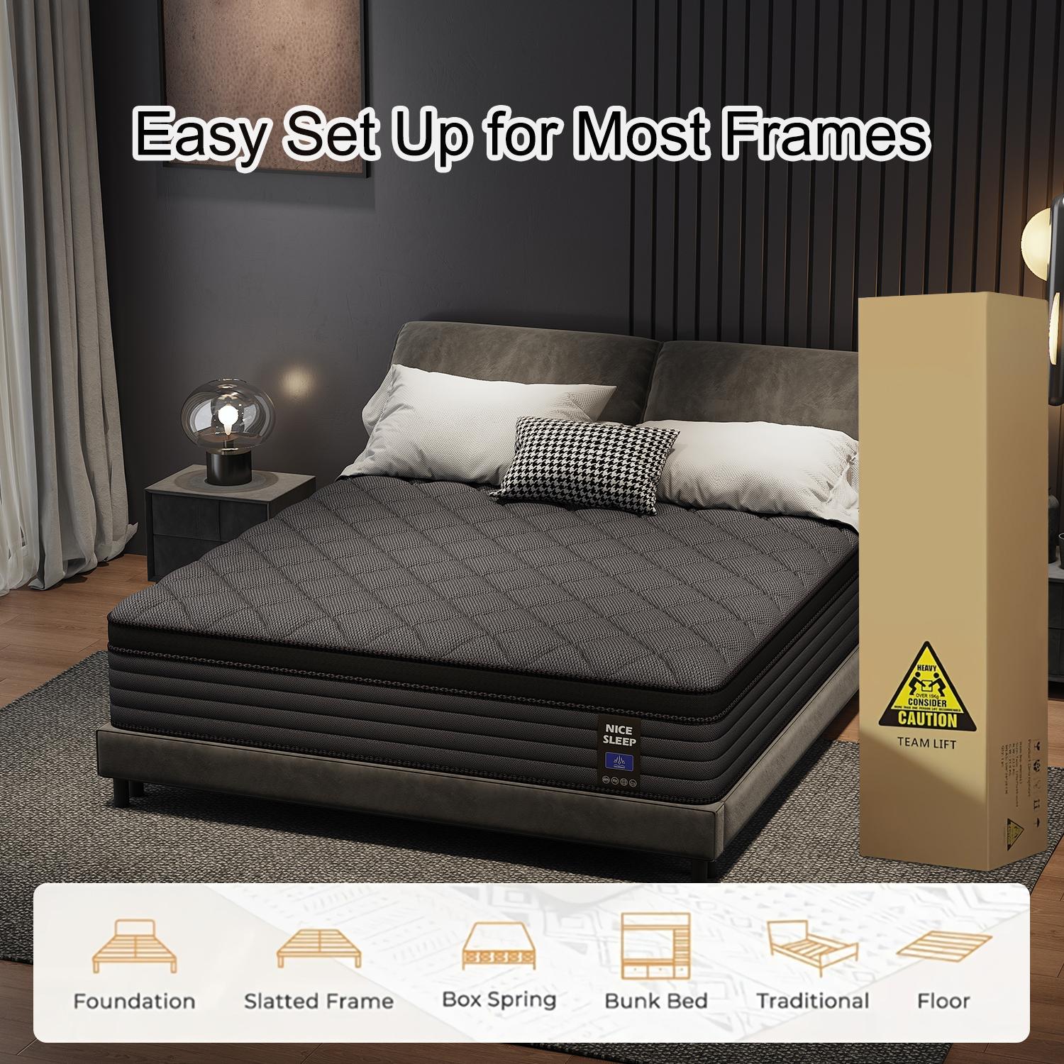 10/12/14 Inch Twin, Full, Queen, King Boxed Memory Foam and Spring Cooling hybrid Mattress Medium Firm, Lumbar Support Ergonomic, Breathable, Pressure Relief, MotionIsolation, queen size mattresses Furniture Gift for Children and Parents