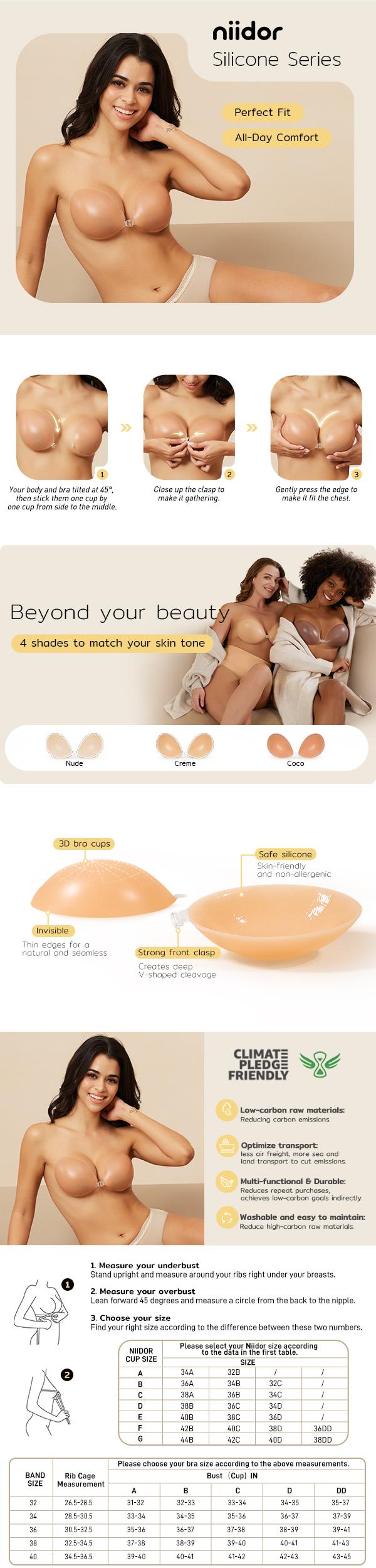 Niidor Adhesive Bra Silicone Bra Strapless Sticky Invisible bra sticky inserts push sticky cover for Backless Dress,Party, dinner party, gathering, travel, Valentine's Day White Springtok