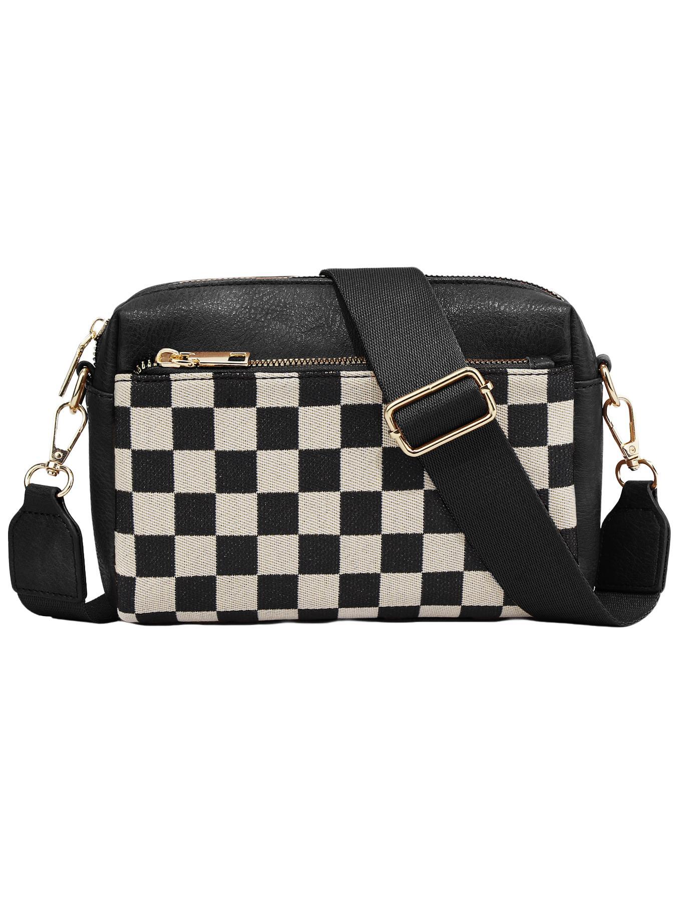 Small Checkered Crossbody Bags for Women, Casual Cross Body Bag with Adjustable Strap, Women's Shoulder Handbags for Shopping Travel Daily Use, Lightweight Crossbody Bag
