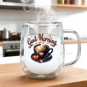 1PC Insulated Double-Walled High Borosilicate Reusable Smooth Glass Cup with Handle,large Capacity Clear Coffee Mug for Hot & Cold Beverages Drinks for Men Women,Perfect Birthday Gift,Travel-Friendly, kitchen Bar Settings,Home Office Water Cup