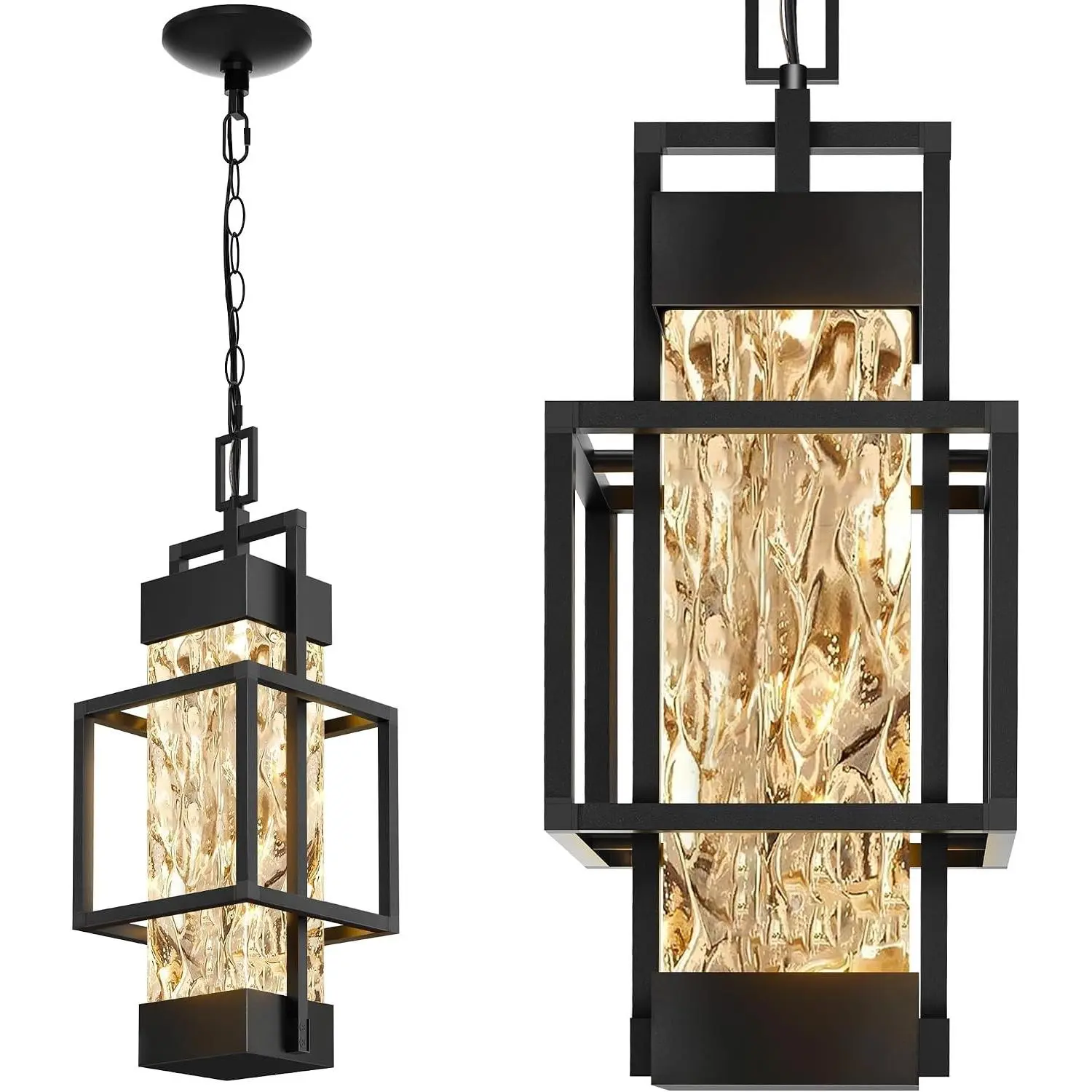 Hotsonic 15'' Outdoor Indoor Pendant Celing Light Fixture, Modern Exterior Hanging Chandelier Porch Lights, Black Aluminum Outside Lantern Lamp for Entrance Foyer Entryway (Bulb Included)