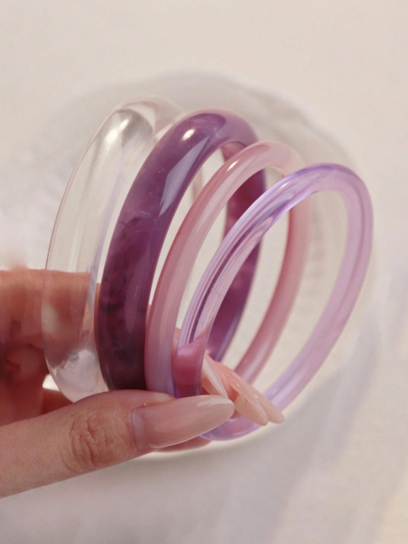 Elegant Retro Bracelet Set, 4 Pcs, Lavender Acrylic, Fashionable Minimalist Design, Women's Accessories, Daily & Party Wear
