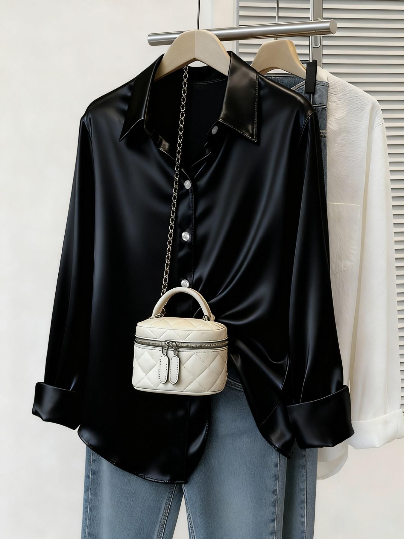 New Women's Clothing Arrival: All Seasons, Fashionable Glossy Satin Shirt, Casual and Versatile Fitted Button-Down Shirt