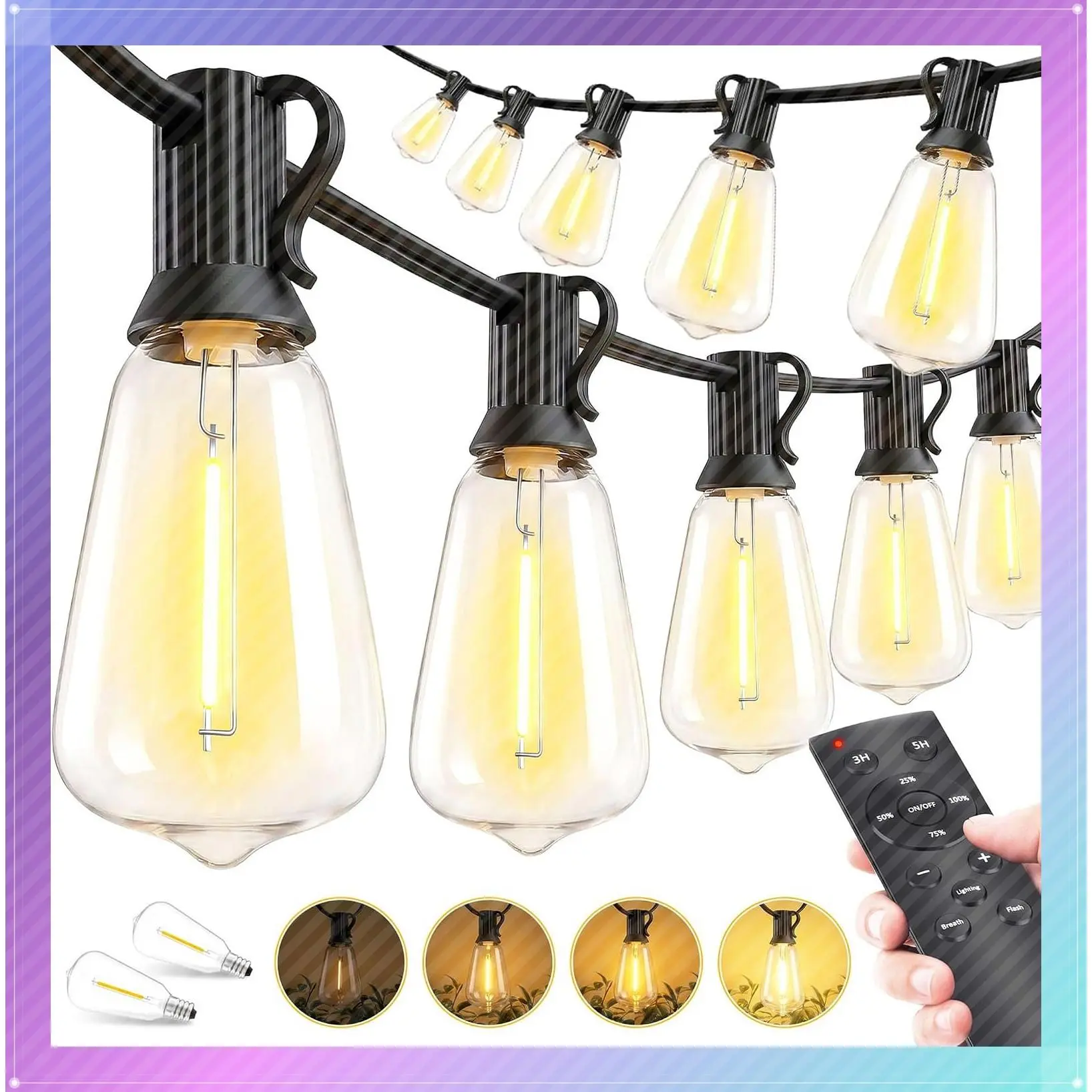 100FT 30M LED Outdoor String Lights ST38 Edison Bulbs - Waterproof Dimmable Shatterproof Hanging Patio Lights for Deck Backyard Gazebo Balcony Pergola Garden Yard Porch Party Bistro CafeGift