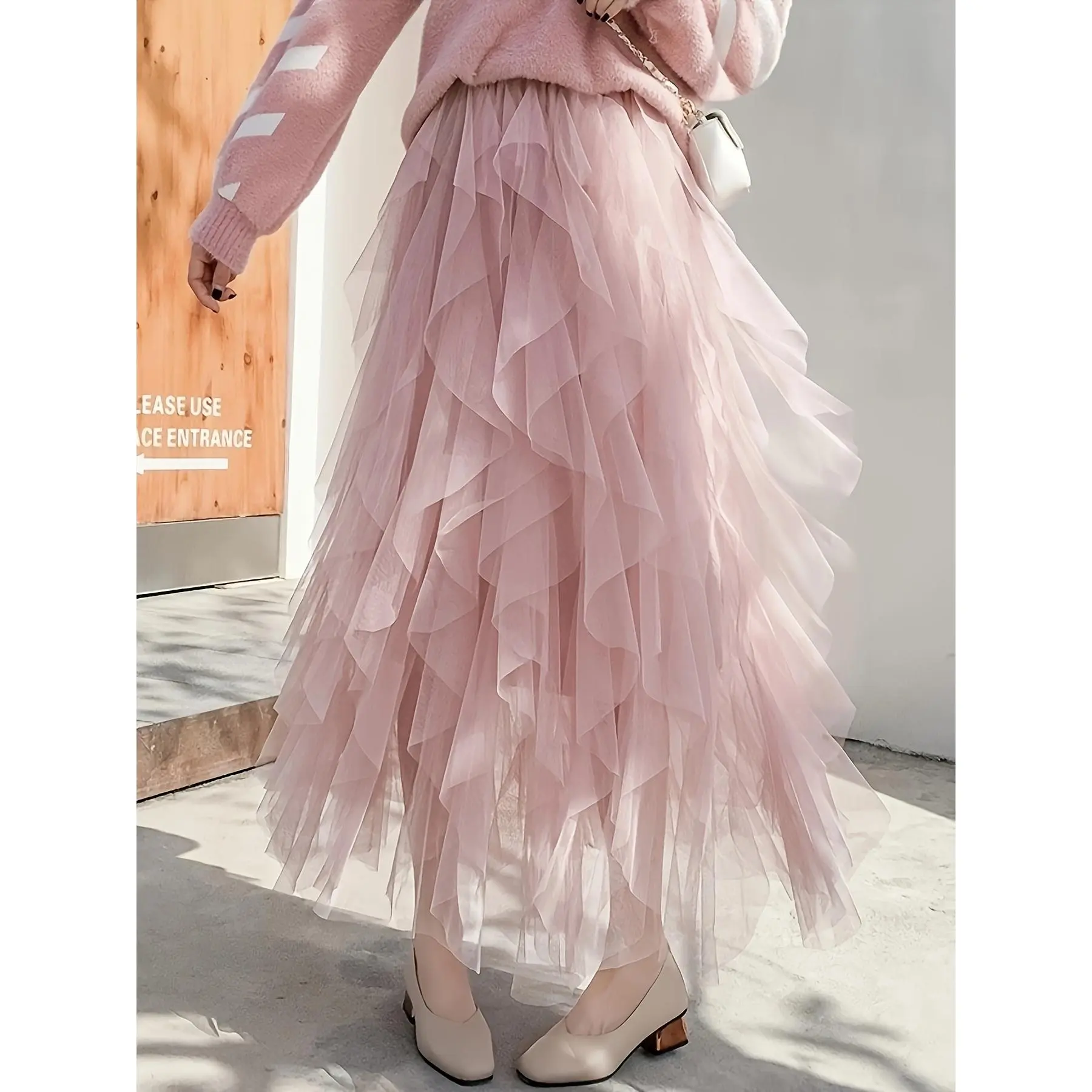 Mesh Layered Ballet Skirt Women'S Tiered Half-Length Flounce Skirt