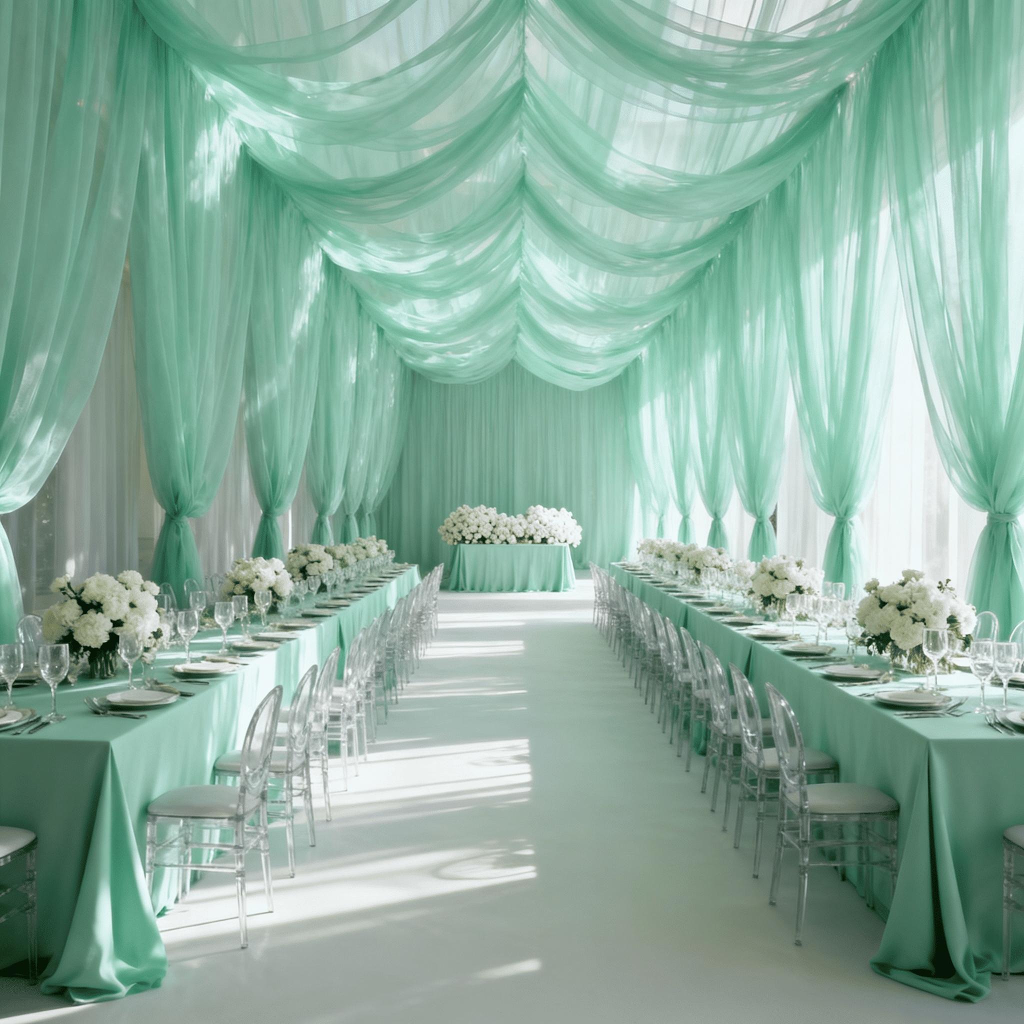 One piece of romantic light green large wedding tulle fabric, suitable for wedding arches, ceremony backdrops, tent decorations, Valentine's Day, Christmas, Halloween, Thanksgiving, etc., indoor and outdoor decorations, party banners, and pennants.