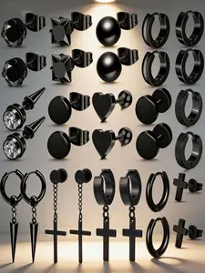 Gothic Stainless Steel Earrings Set, 15 Pairs, Multiple Styles, Perfect for Daily Wear or Parties, Ideal Gift for Friends and Family