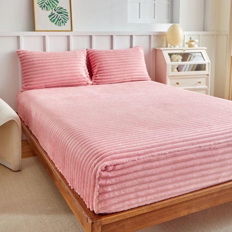 3.3 Inch Elastic Bed Sheet Set, Deep Pocket Design Fitted Sheets, Polyester Fiber, No Print Style, Thick Velvet Fabric, 11.81 Inches Tall