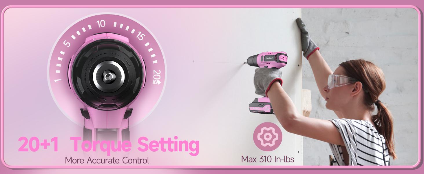 PULITUO 20V Cordless Pink Drill Tool Kit Set 238-Piece Power Drill Tool Box with Battery Electric Drill Driver for Lady's Repairing Kit Toolbox Tools Sets
