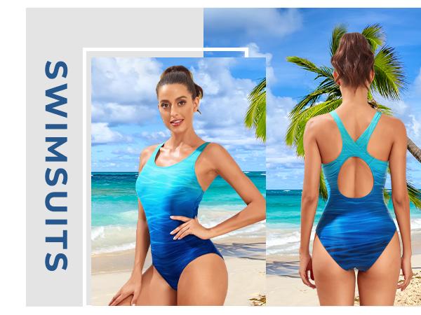 Tempt Me Women Athletic One Piece Swimsuits Sporty Racerback Bathing Suits Full Coverage Modest Swimwear