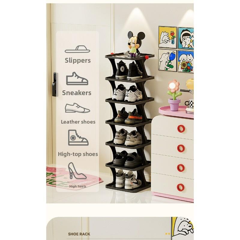 VHS Carefully Selected Foldable Simple Shoe Rack: Home Entryway Storage Essential, New-Style Shoe Organizer, Multi-Tier Space-Saving Narrow Shelf for Indoor Use, Stackable Shoe Organizer, Freestanding Shoe Storage