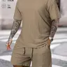 Men's Solid Textured Round Neck Tee & Drawstring Waist Shorts Pyjama Set, Short Sleeve Top & Shorts Set, Casual Comfy Men's Sleepwear & Loungewear, Menswear, Pajamas