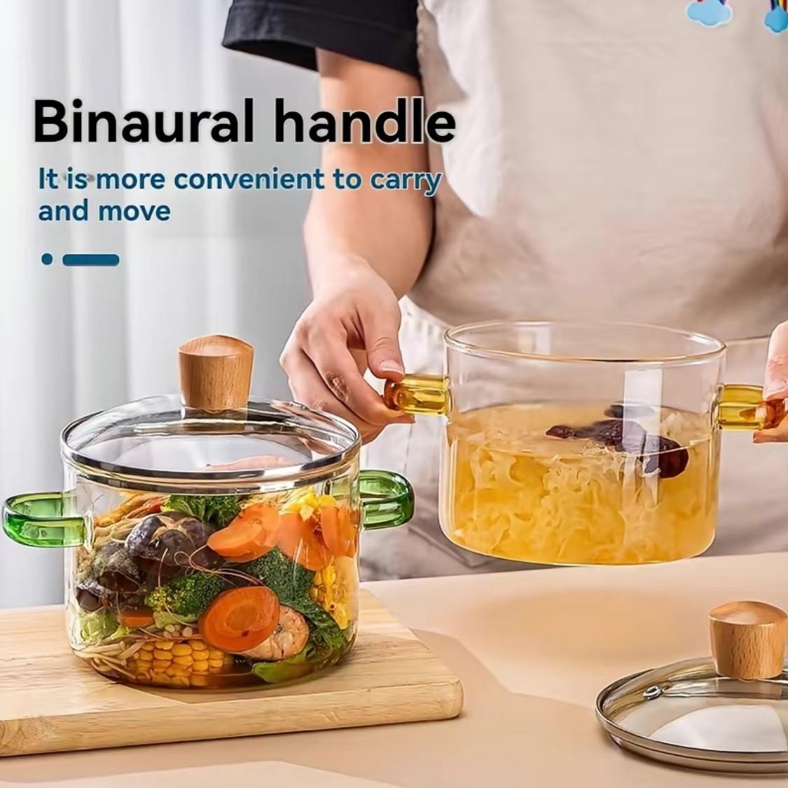 High Borosilicate Glass Cookware Steam Pot Set with Lid & Easy Grip Handle, Food Grade Non Toxic Lead Free BPA Free Multiuse Durable Kitchenware, Stovetop & Dishwasher Safe for Stew Soup Pasta Baby Food Home Kitchen Daily Use