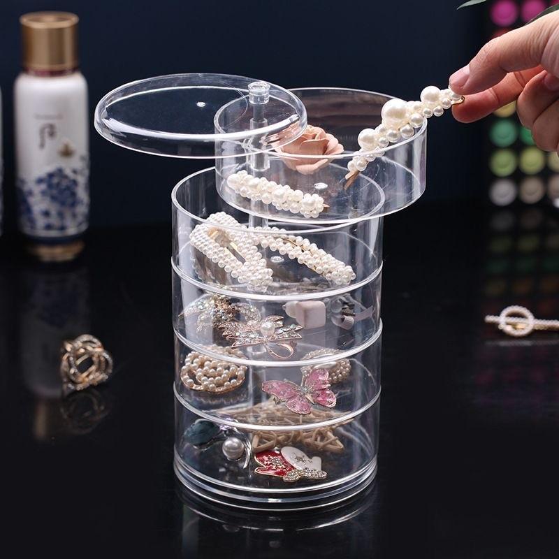 Desktop Rotating Cosmetic Organizer Box, Large Capacity Storage, Modern Minimalist Design, Holds Jewelry, Hair Accessories, Cosmetics
