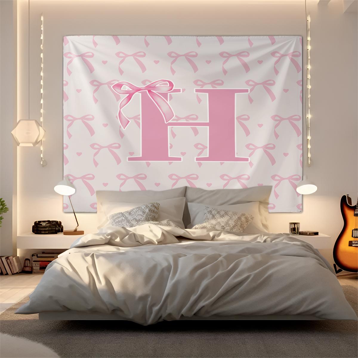 Pink Romantic Ballet Bow Alphabet Decorative Tapestry, Photo Backdrop & Party Background, Large Room Divider, Covers Clutter & Switch, Ideal for Housewarming Birthday Christmas Gifts