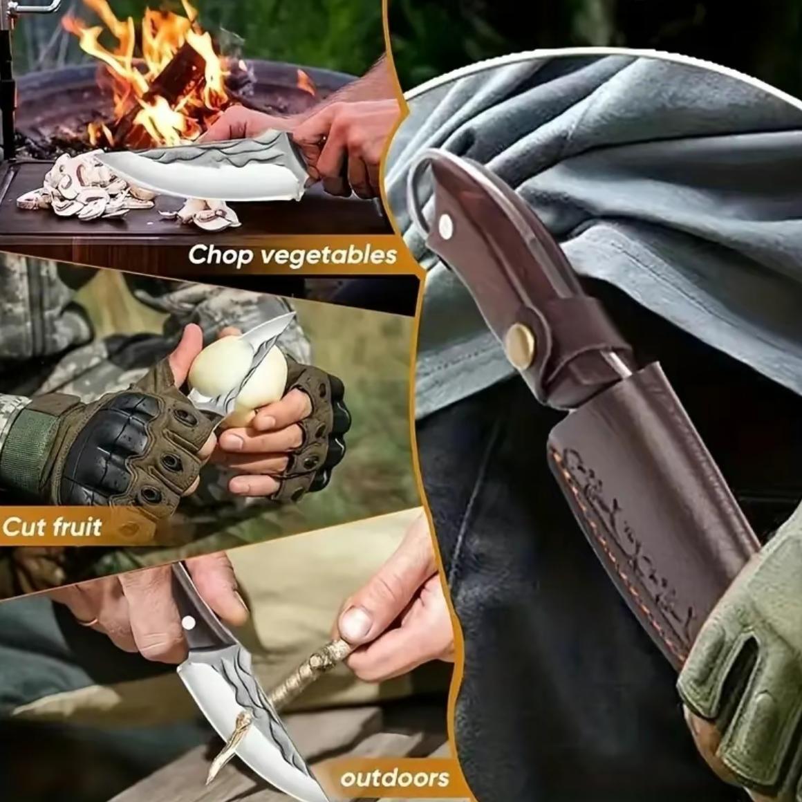 Stainless Steel Kitchen Knife with Sheath, Hand-Forged Stainless Steel, Thickened Design,Exquisite High-Hardness Vegetable&Fruit Knife,Kitchen Accessory for Camping&Barbecue,with Cutting Function,Suitable for Kitchen,Outdoor Camping, and Cooking Blade