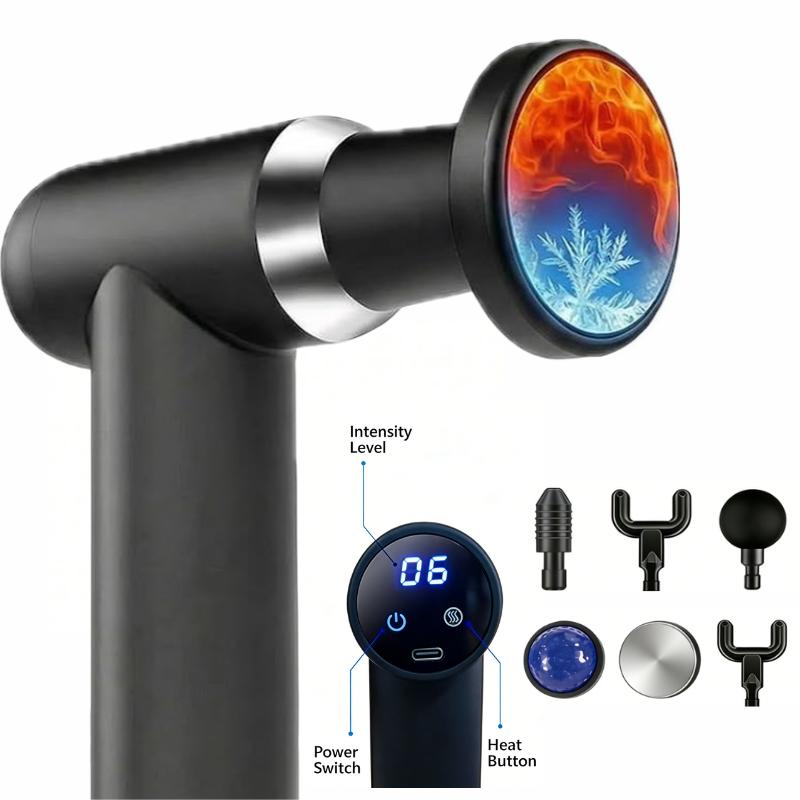 Massage Gun with Heat Deep Tissue Body Massager for Pain Relief,Muscle Percussion Massage Gun, Birthday Gifts for Men Women Dad him Handheld Message Gun with 6Heads&Silent