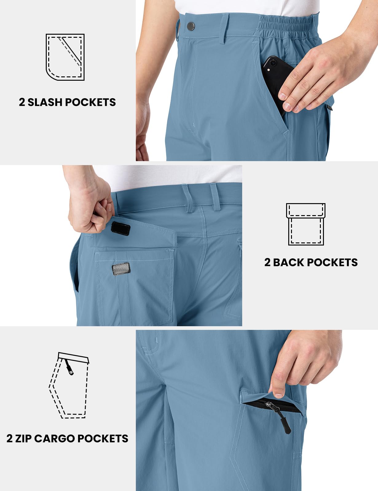 3 PACK GOPUNE Men's Hiking Cargo Shorts 9" Lightweight Water Resistant Quick Dry Work Shorts 6 Pockets for Travel Camping Tactical