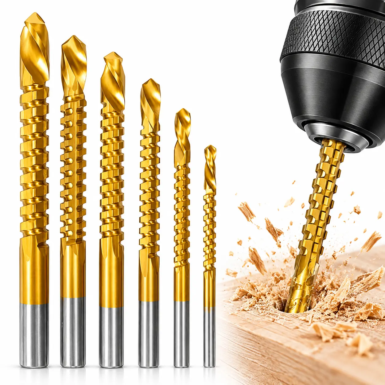 Titanium-Plated High-Speed Steel Drill Bits Set, Sharp Serrated Design with Anti-Rust Coating, Power Tool Accessories for Metalworking & Wood Drilling (Home & Party Supplies Compatible)