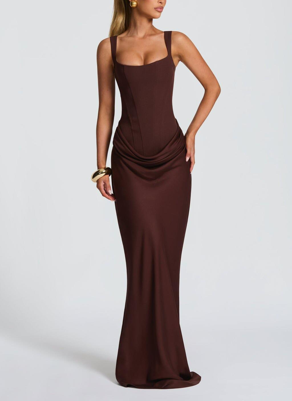 Women's Plus Size Fitted Boned Corset Gown - Polyester Blend Sleeveless Cami Bodycon Maxi Garment, Summer Formal Wear for Dinner, Party Events, Machine Washable (Cold Wash, Line Dry, Normal Type)