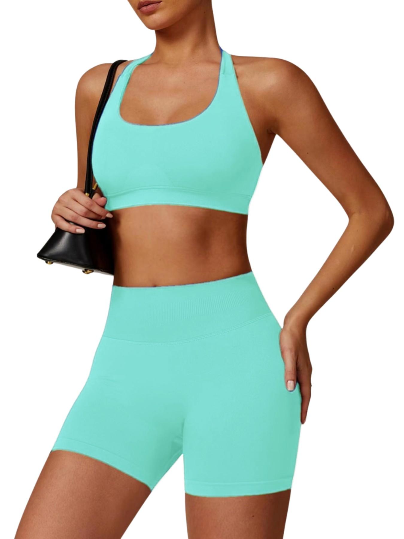 Trendy Backless Halter Yoga Suit, 2 Piece High Waist Workout Set, Perfect for Fitness Girls, Stylish and Comfortable Gym Wear