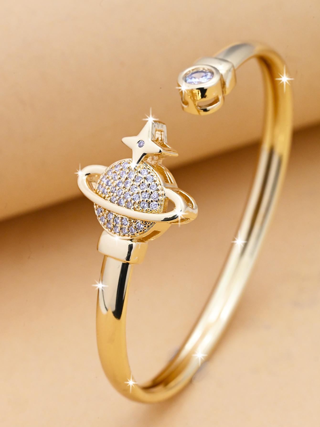 Cross-border fashion planet zircon open bracelet, adjustable, minimalist and high-end, elegant and versatile wristband