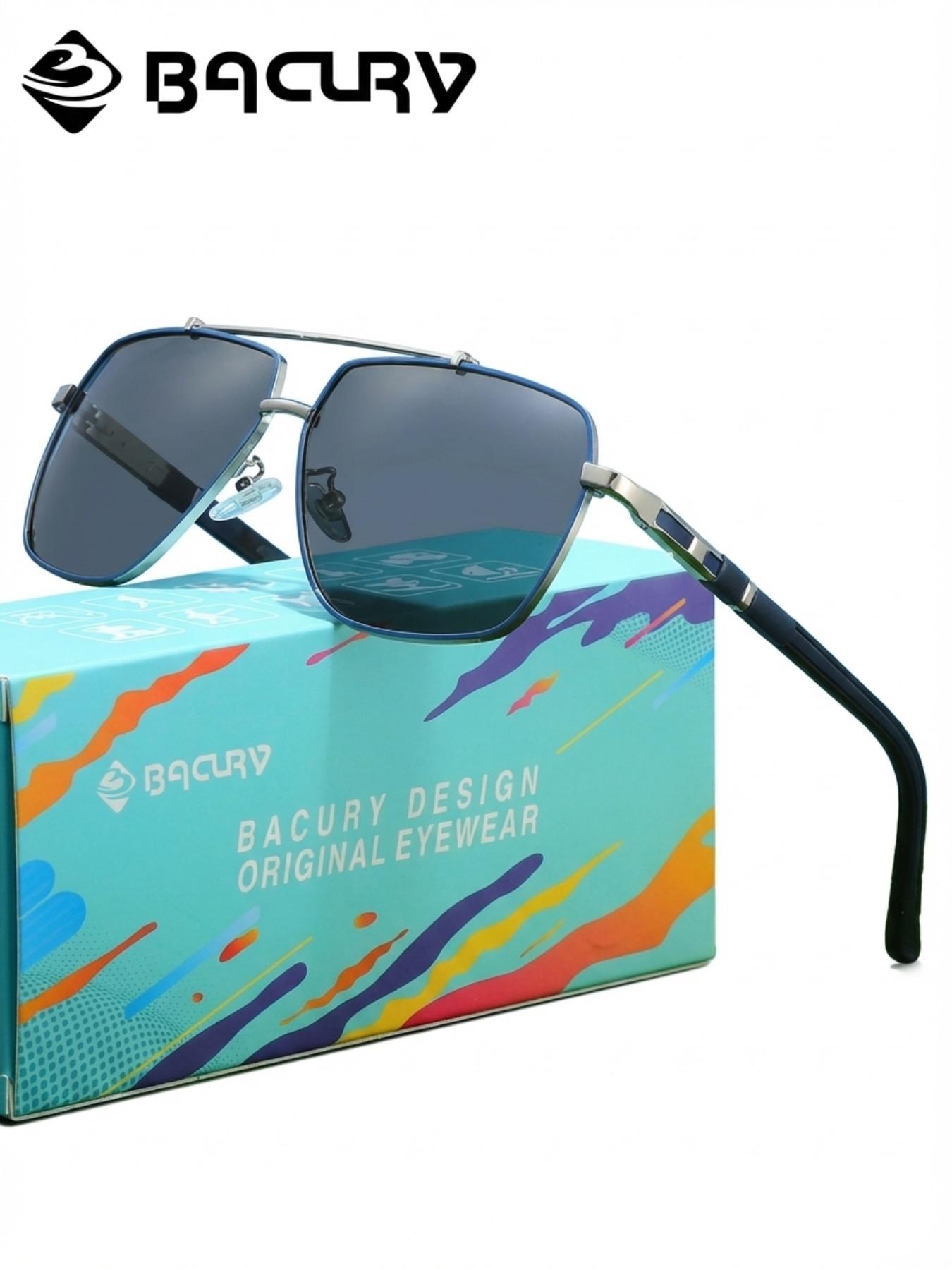 BACURY Stainless Steel Non Deformable Polarizing Film For Men And Women, Square Frame Sunglasses, Versatile For Street Wear, Daily Travel, Uv Protection, Driving And Hiking To Reduce Glare