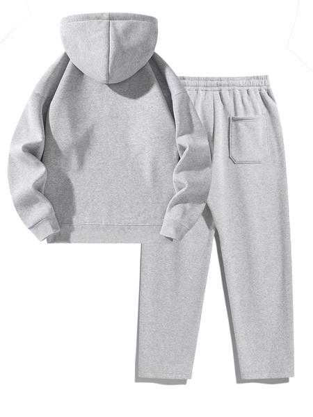 Men's Plain Two-piece Sweatsuit Set, Basic Regular Fit Casual Drop Shoulder Half Zip Hoodie & Pocket Drawstring Sweatpants, Men's Clothing Men's Plain Two-piece Sweatsuit Set, Basic Regular Fit Casual Drop Shoulder Half Zip Hoodie & Pocket Drawstring Sweatpants, Men's Clothing