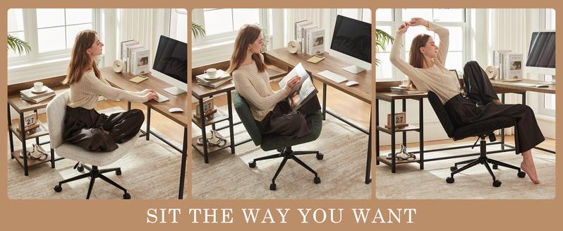 Dowinx Criss Cross Chair with Wheels, Preminum Fabric and Pocket Spring Cushion, Adjustable Swivel Wide Seat Computer Chair, Morden Design Vanity Chair