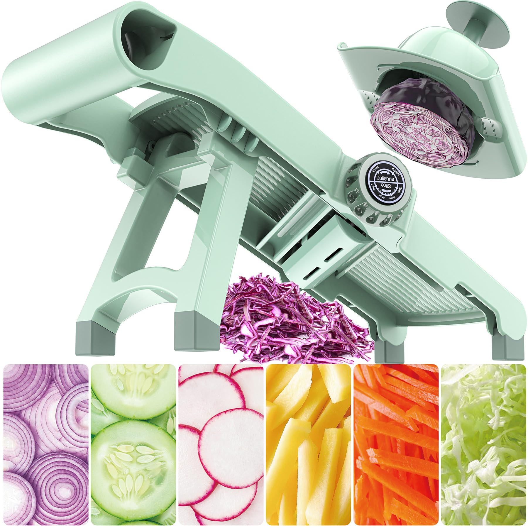 5-in-1 Adjustable  Slicer Stainless Steel Blades & Safety Hand Guard, Safe for Kitchen, Non-slip Julienne Slicer Cutter, Vegetable Chopper, Vegetable Slicers, Onion Dicer for Onion, Potato Cucumber Carrot, Multifunctional Kitchen Slicer