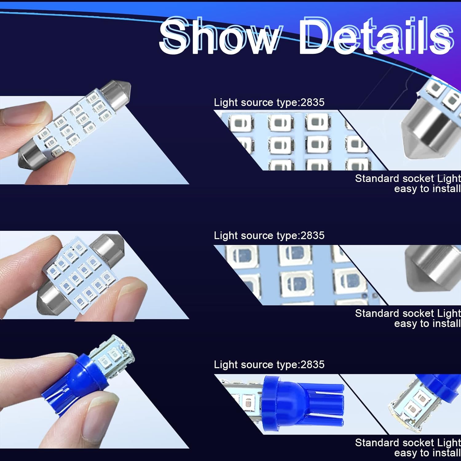 24PCS LED Interior Replacement Bulbs, Interior Car Lights, Dome Light LED Car Bulb Kit Set T10 31 mm 42 mm, Used for Map Dome Lights and License Plate Courtesy Lights Accessories (Blue)